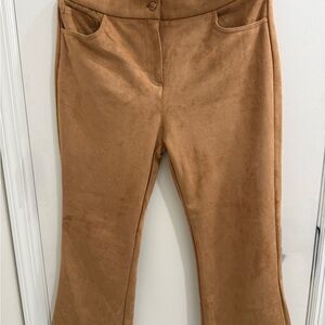 Brown Suede-Look Flare Pants